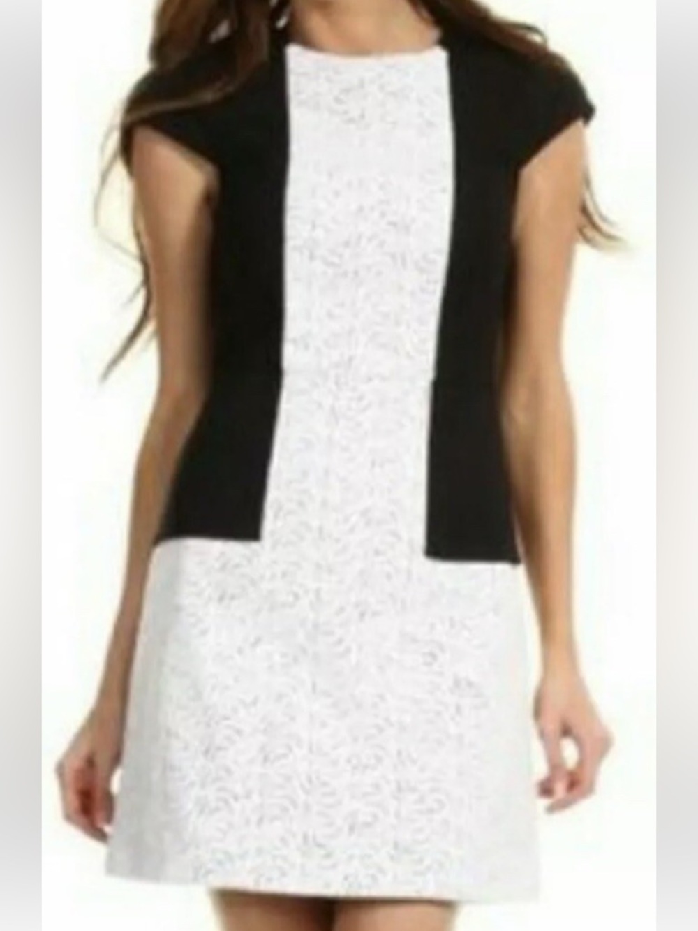 Tibi Black and White Eyelet Panel Mini Dress